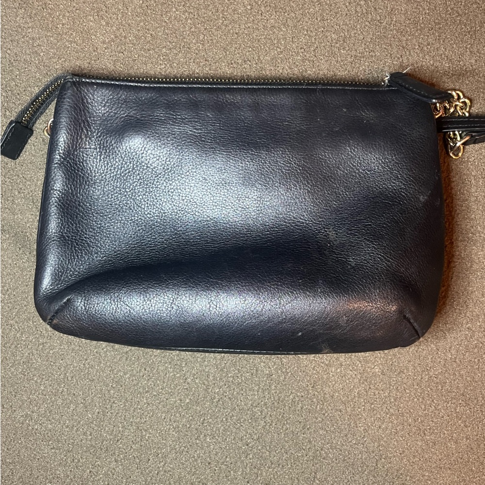 Talbots Black Leather Crossbody Bag Gold Chain Strap